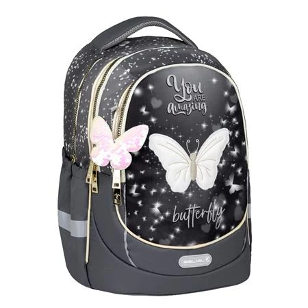 Iskolatáska ergonómikus BELMIL Leisure Plus Amazing Butterfly pillangó 40×20×30 cm cipzáras