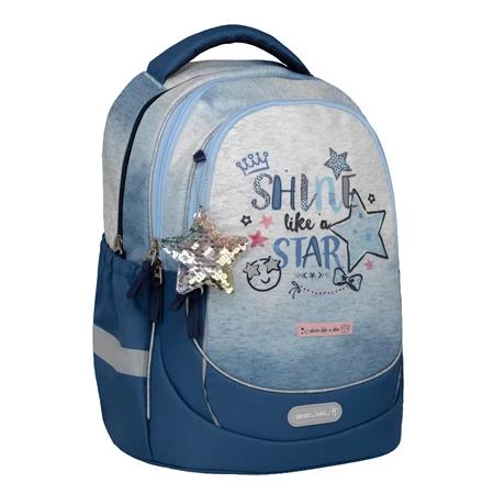Iskolatáska ergonómikus BELMIL Leisure Plus Shine like a Star Jeans csillag 40×20×30 cm cipzáras