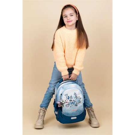 Iskolatáska ergonómikus BELMIL Leisure Plus Shine like a Star Jeans csillag 40×20×30 cm cipzáras