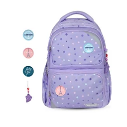 Iskolatáska ergonómikus BELMIL Maxi Pack Purple Dots lila pöttyös 42×30×17 cm cipzáras