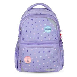 Iskolatáska ergonómikus BELMIL Maxi Pack Purple Dots lila pöttyös 42×30×17 cm cipzáras