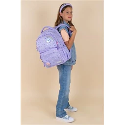 Iskolatáska ergonómikus BELMIL Maxi Pack Purple Dots lila pöttyös 42×30×17 cm cipzáras