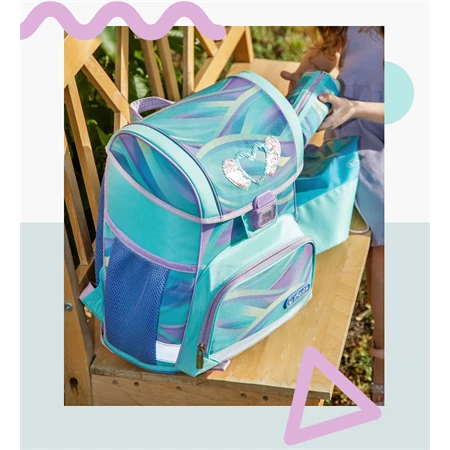 Iskolatáska szett HERLITZ Loop Plus Minty Love + 2 klapnis tolltartó + henger tolltartó + sportzsák