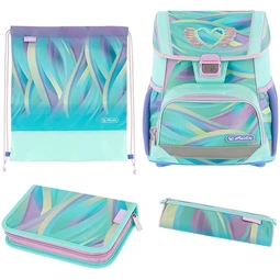 Iskolatáska szett HERLITZ Loop Plus Minty Love + 2 klapnis tolltartó + henger tolltartó + sportzsák