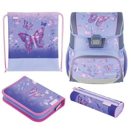 Iskolatáska szett HERLITZ Loop Plus Butterfly Paradise 2 tolltartóval és tornazsákkal