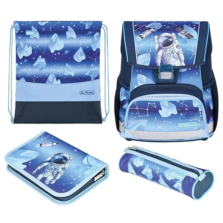 Iskolatáska szett HERLITZ Loop Plus Cosmic Explorer + 2 klapnis tolltartó + henger tolltartó + sportzsák