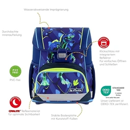 Iskolatáska szett HERLITZ Loop Plus Thunder Rex Explorer + 2 klapnis tolltartó + henger tolltartó + sportzsák