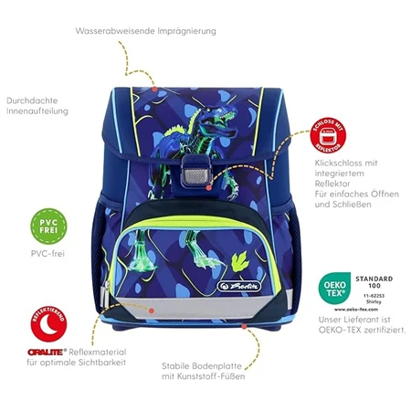 Iskolatáska szett HERLITZ Loop Plus Thunder Rex Explorer + 2 klapnis tolltartó + henger tolltartó + sportzsák