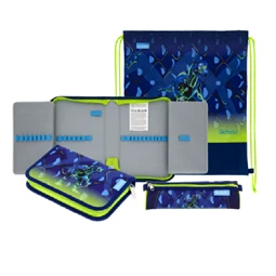 Iskolatáska szett HERLITZ Loop Plus Thunder Rex Explorer + 2 klapnis tolltartó + henger tolltartó + sportzsák