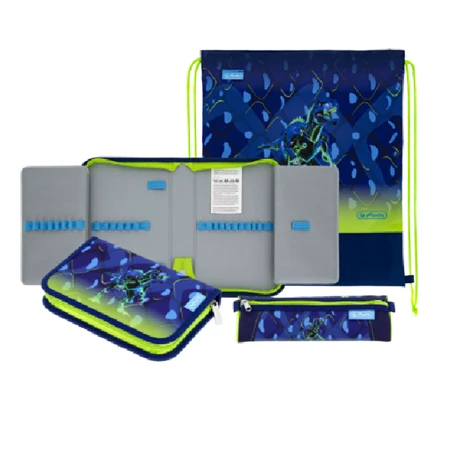 Iskolatáska szett HERLITZ Loop Plus Thunder Rex Explorer + 2 klapnis tolltartó + henger tolltartó + sportzsák