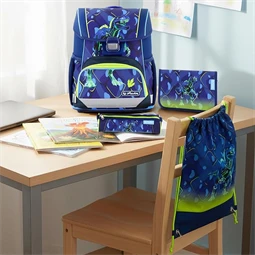 Iskolatáska szett HERLITZ Loop Plus Thunder Rex Explorer + 2 klapnis tolltartó + henger tolltartó + sportzsák