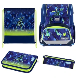 Iskolatáska szett HERLITZ Loop Plus Thunder Rex Explorer + 2 klapnis tolltartó + henger tolltartó + sportzsák