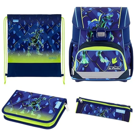 Iskolatáska szett HERLITZ Loop Plus Thunder Rex Explorer + 2 klapnis tolltartó + henger tolltartó + sportzsák