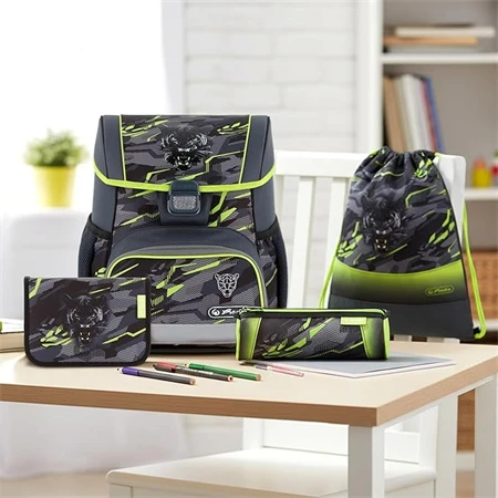 Iskolatáska szett HERLITZ Loop Plus Wild Panther + 2 klapnis tolltartó + henger tolltartó + sportzsák