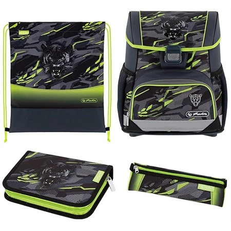 Iskolatáska szett HERLITZ Loop Plus Wild Panther + 2 klapnis tolltartó + henger tolltartó + sportzsák