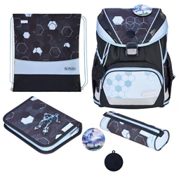 Iskolatáska szett HERLITZ UltraLight XL Plus Cyber Soccer 2 táskadísszel 2 tolltartóval és tornazsákkal