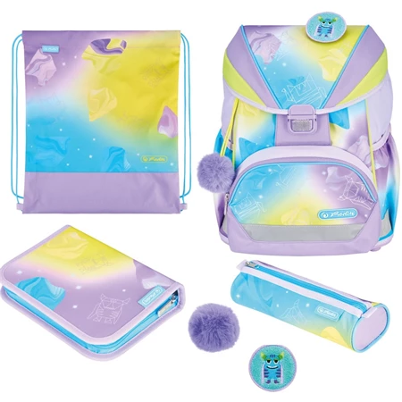 Iskolatáska szett HERLITZ UltraLight XL Plus Little Monster 2 táskadísszel 2 tolltartóval és tornazsákkal