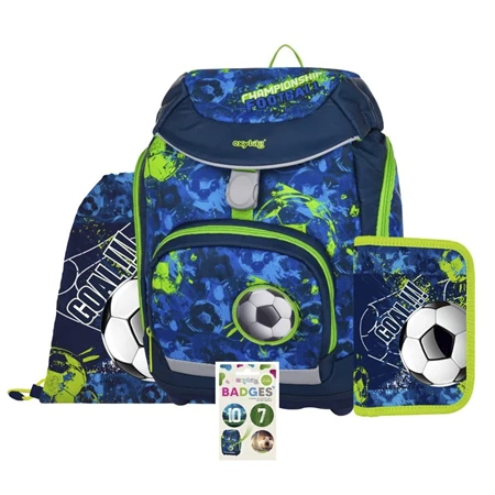 Iskolatáska szett OXY SHERPY 4 részes Football tolltartóval, tornazsákkal és cserélhető matricával