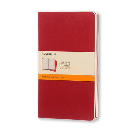 Jegyzetfüzet 13x21cm MOLESKINE CH116VF Cahier 3db/csomag puhafedeles 80 lap vonalas piros