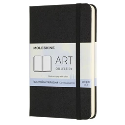 Jegyzetfüzet 9x14cm MOLESKINE ARTMM805 Watercolor álló keményfedeles 200g 60 lap sima gumis fekete