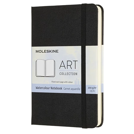 Jegyzetfüzet 9x14cm MOLESKINE ARTMM805 Watercolor álló keményfedeles 200g 60 lap sima gumis fekete