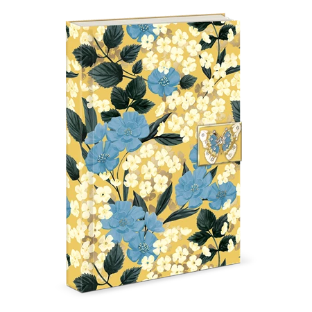 Jegyzetfüzet A/5 Punch Studio mágneses fém pillangó brossal, virág mintával
