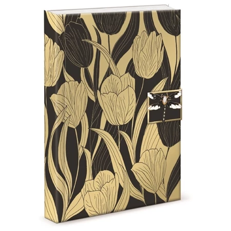 Jegyzetfüzet A/5 Punch Studio mágneses fém szitakötő brossal, tulipán mintával