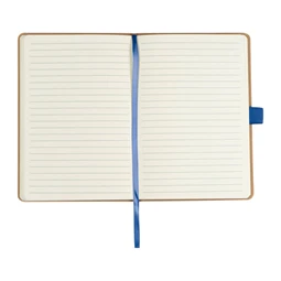 Jegyzetfüzet A/5 bambusz borítású elől, hátul kék újrahaszn. műa, 192 vonalas oldal  + toll hurok, 14,3 x 1,4 x 21cm