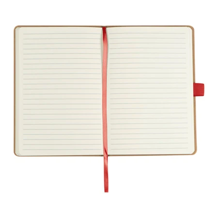 Jegyzetfüzet A/5 bambusz borítású elől, hátul piros újrahaszn. műa, 192 vonalas oldal  + toll hurok, 14,3 x 1,4 x 21cm