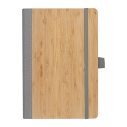 Jegyzetfüzet A/5 bambusz borítású elől, hátul szürke újrahaszn. műa, 192 vonalas oldal  + toll hurok, 14,3 x 1,4 x 21cm