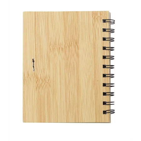 Jegyzetfüzet bambusz borító, 70 vonalas lap + toll + jelölőlapok, 70 12,5 x 15,5 x 1,8cm spirálkötésű