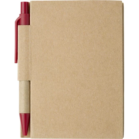 Jegyzetfüzet A/7 újrahasznosított +toll,  80lap, natúr/piros (fekete tollbetéttel)