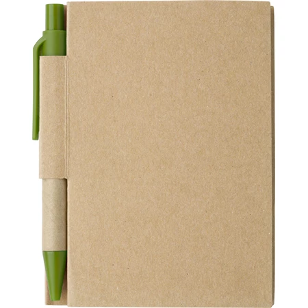 Jegyzetfüzet A/7 újrahasznosított +toll,  80lap natúr/zöld (fekete tollbetéttel)