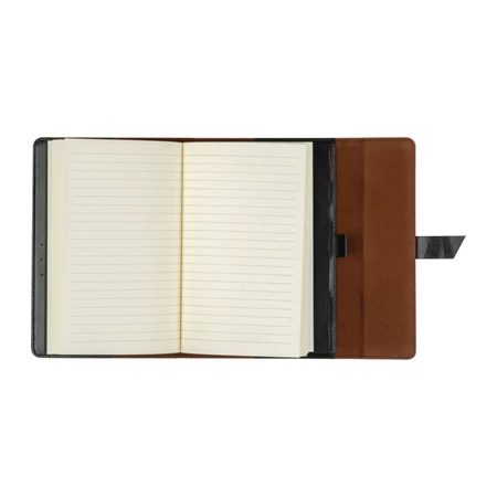 Jegyzetfüzet A/5 műbőr borító, 160 vonalas lap + gumigyűrűvel