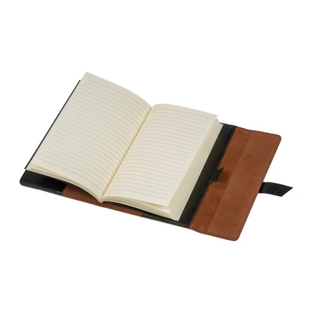 Jegyzetfüzet A/5 műbőr borító, 160 vonalas lap + gumigyűrűvel