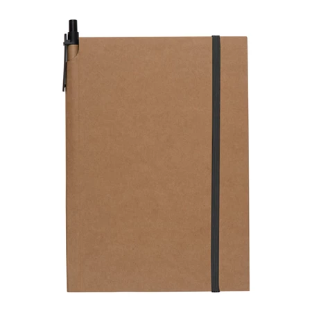 Jegyzetfüzet A/5 újrahasznosított karton fedőlap + toll, gumis 80 oldalas kockás, 14,8 x 21 x 1,1 cm