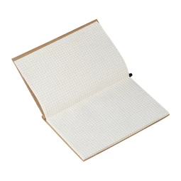 Jegyzetfüzet A/5 újrahasznosított karton fedőlap + toll, gumis 80 oldalas kockás, 14,8 x 21 x 1,1 cm