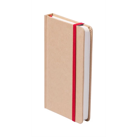 Jegyzetfüzet A/6 piros gumipánttal, sima 100 lapos, újrahasznosított karton borítással