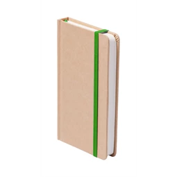 Jegyzetfüzet A/6 zöld gumipánttal, sima 100 lapos, újrahasznosított karton borítással