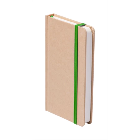 Jegyzetfüzet A/6 zöld gumipánttal, sima 100 lapos, újrahasznosított karton borítással