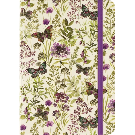 Jegyzetfüzet B/6 vonalas Peter Pauper 80 lapos keményfedeles gumis Amethyst Butterflies