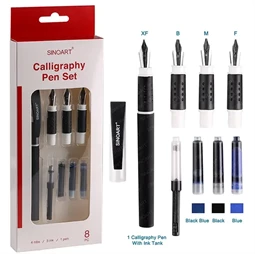 Kalligrafikus szett, SIN, 4db vágott tollhegy, 3db tinta, tollszárral