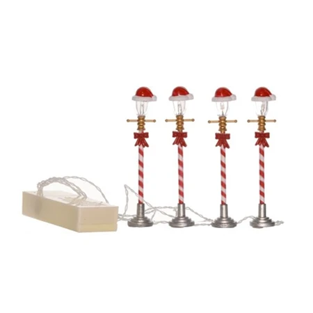 Kandeláber mini  álló lámpás masnival műanyag 10.5cm 4db-os piros-fehér
