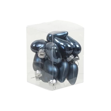 Karácsinyfadísz szív üveg 4cm 12db/csomag night blue fényes/matt