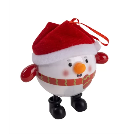 Karácsonyfadísz, Hóember mikulás sapkában, LED-es 8x8cm fehér-piros