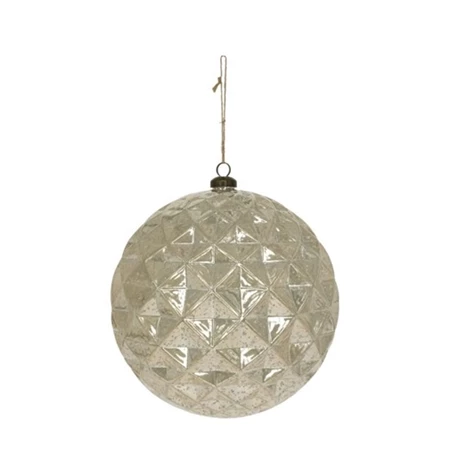 Karácsonyfadísz Óriás gömb domború mintával, csillámos hatású, akasztós műanyag 20 cm pezsgő