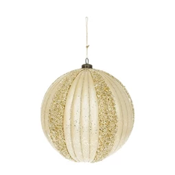 Karácsonyfadísz Óriás gömb domború mintával, gyöngy csíkokkal, akasztós műanyag 20 cm pezsgő