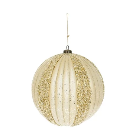 Karácsonyfadísz Óriás gömb domború mintával, gyöngy csíkokkal, akasztós műanyag 20 cm pezsgő