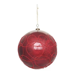 Karácsonyfadísz Óriás gömb gyöngyház fényű, csillámos mintával, akasztós műanyag 20 cm piros