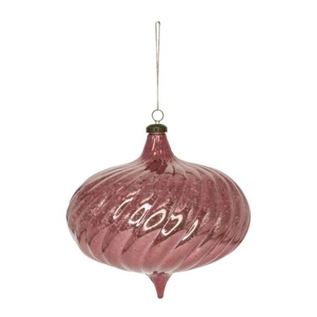 Karácsonyfadísz Óriás gömb hagyma alakú, csillámos hatású, akasztós műanyag 20x19,5 cm rózsaszín